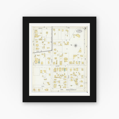 Old map wall art mockup — black gallery frame with white mat — Sanborn Fire Insurance Map from Clayton, Gloucester County, New Jersey (1905), Sheet #0003