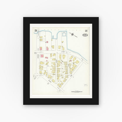 Old map wall art mockup — black gallery frame with white mat — Sanborn Fire Insurance Map from New Bern, Craven County, North Carolina (1924), Sheet #0021