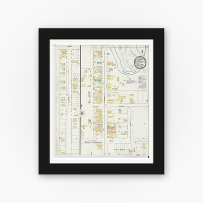 Old map wall art mockup — black gallery frame with white mat — Sanborn Fire Insurance Map from Bellaire, Antrim County, Michigan (1898) - Complete Map Set