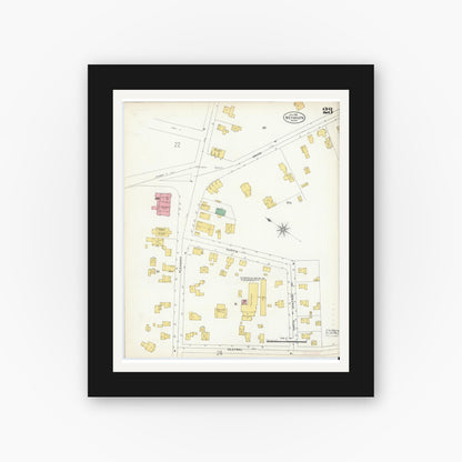 Old map wall art mockup — black gallery frame with white mat — Sanborn Fire Insurance Map from Weymouth, Norfolk County, Massachusetts (1904), Sheet #0023