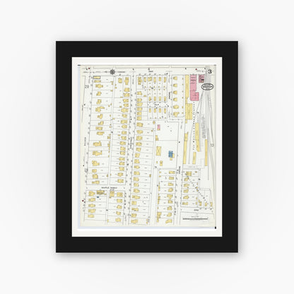 Old map wall art mockup — black gallery frame with white mat — Sanborn Fire Insurance Map from Marion, Marion County, Ohio (1919), Sheet #0003