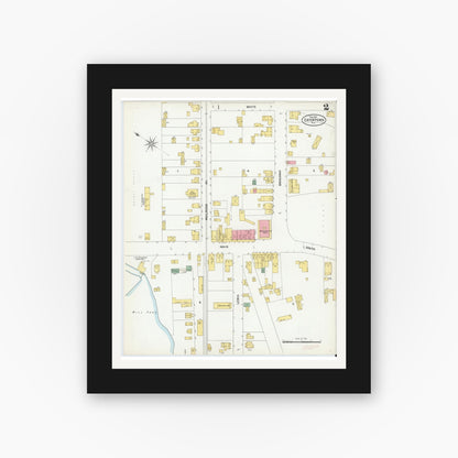 Old map wall art mockup — black gallery frame with white mat — Sanborn Fire Insurance Map from Eatontown, Monmouth County, New Jersey (1901), Sheet #0002