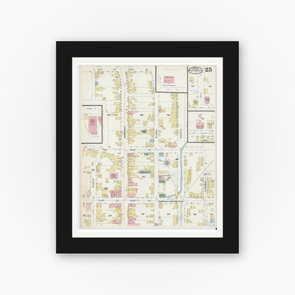 Old map wall art mockup — black gallery frame with white mat — Sanborn Fire Insurance Map from Pottsville, Schuylkill County, Pennsylvania (1895), Sheet #0025