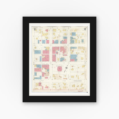 Old map wall art mockup — black gallery frame with white mat — Sanborn Fire Insurance Map from Winamac, Pulaski County, Indiana (1943), Sheet #0002