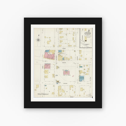 Old map wall art mockup — black gallery frame with white mat — Sanborn Fire Insurance Map from Marianna, Jackson County, Florida (1907), Sheet #0002