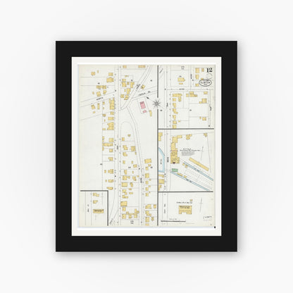 Old map wall art mockup — black gallery frame with white mat — Sanborn Fire Insurance Map from Clinton, Worcester County, Massachusetts (1899), Sheet #0012