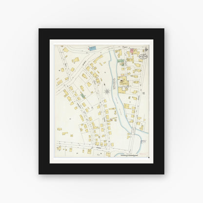 Old map wall art mockup — black gallery frame with white mat — Sanborn Fire Insurance Map from Webster, Worcester County, Massachusetts (1898), Sheet #0009