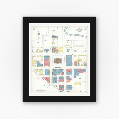 Old map wall art mockup — black gallery frame with white mat — Sanborn Fire Insurance Map from Brownwood, Brown County, Texas (1923), Sheet #0003