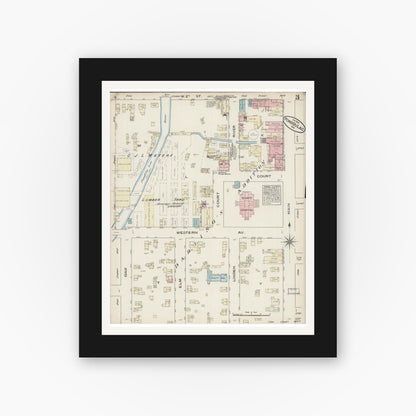 Old map wall art mockup — black gallery frame with white mat — Sanborn Fire Insurance Map from Fond du Lac, Fond du Lac County, Wisconsin (1884), Sheet #0003
