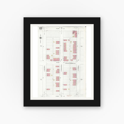Old map wall art mockup — black gallery frame with white mat — Sanborn Fire Insurance Map from Chicago, Cook County, Illinois (1920), Sheet #0053