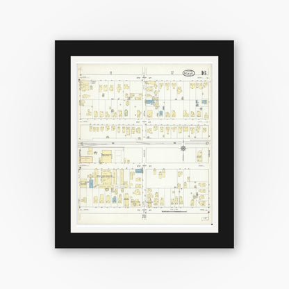 Old map wall art mockup — black gallery frame with white mat — Sanborn Fire Insurance Map from Miami, Dade County, Florida (1914), Sheet #0016