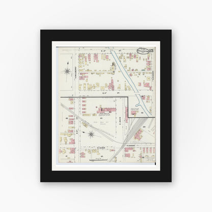 Old map wall art mockup — black gallery frame with white mat — Sanborn Fire Insurance Map from Chillicothe, Ross County, Ohio (1890), Sheet #0015