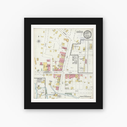 Old map wall art mockup — black gallery frame with white mat — Sanborn Fire Insurance Map from Lake Mills, Jefferson County, Wisconsin (1898), Sheet #0001