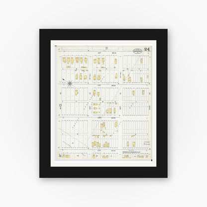 Old map wall art mockup — black gallery frame with white mat — Sanborn Fire Insurance Map from Ashland, Ashland County, Wisconsin (1901), Sheet #0024