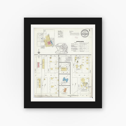 Old map wall art mockup — black gallery frame with white mat — Sanborn Fire Insurance Map from Goldthwaite, Mills County, Texas (1915) - Complete Map Set