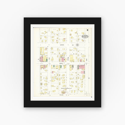 Old map wall art mockup — black gallery frame with white mat — Sanborn Fire Insurance Map from Webster City, Hamilton County, Iowa (1907), Sheet #0008
