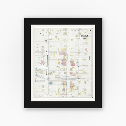 Old map wall art mockup — black gallery frame with white mat — Sanborn Fire Insurance Map from Saint Charles, Winona County, Minnesota (1892), Sheet #0002
