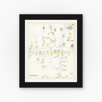 Old map wall art mockup — black gallery frame with white mat — Sanborn Fire Insurance Map from Shrewsbury, Worcester County, Massachusetts (1917), Sheet #0002