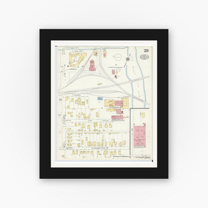 Old map wall art mockup — black gallery frame with white mat — Sanborn Fire Insurance Map from Newark, Licking County, Ohio (1912), Sheet #0029