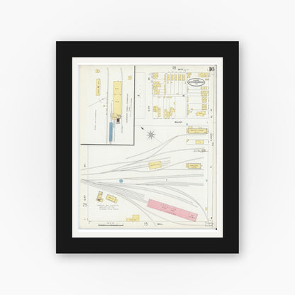 Old map wall art mockup — black gallery frame with white mat — Sanborn Fire Insurance Map from Jeffersonville, Clark County, Indiana (1898), Sheet #0016