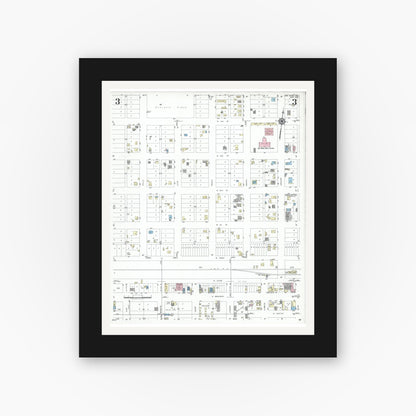 Old map wall art mockup — black gallery frame with white mat — Sanborn Fire Insurance Map from Van Horn, Culberson County, Texas (1950), Sheet #0003