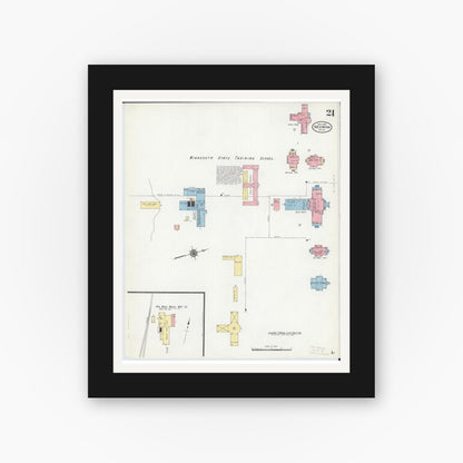 Old map wall art mockup — black gallery frame with white mat — Sanborn Fire Insurance Map from Red Wing, Goodhue County, Minnesota (1910), Sheet #0021