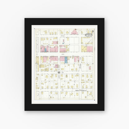 Old map wall art mockup — black gallery frame with white mat — Sanborn Fire Insurance Map from West Frankfort, Franklin County, Illinois (1914), Sheet #0003