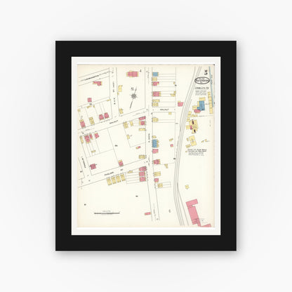 Old map wall art mockup — black gallery frame with white mat — Sanborn Fire Insurance Map from Royersford, Montgomery County, Pennsylvania (1921), Sheet #0005