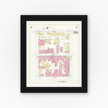 Old map wall art mockup — black gallery frame with white mat — Sanborn Fire Insurance Map from New Bern, Craven County, North Carolina (1924), Sheet #0004
