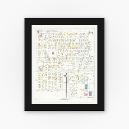 Old map wall art mockup — black gallery frame with white mat — Sanborn Fire Insurance Map from Noblesville, Hamilton County, Indiana (1933), Sheet #0006