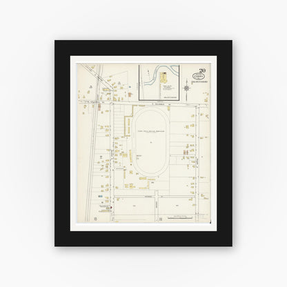 Old map wall art mockup — black gallery frame with white mat — Sanborn Fire Insurance Map from Corry, Erie County, Pennsylvania (1915), Sheet #0020