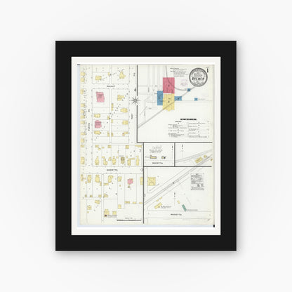 Old map wall art mockup — black gallery frame with white mat — Sanborn Fire Insurance Map from Bremen, Fairfield County, Ohio (1909), Sheet #0001
