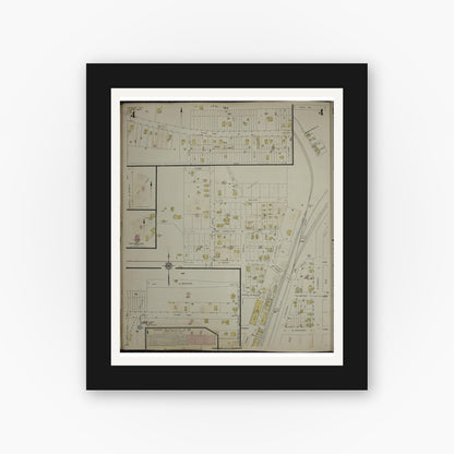 Old map wall art mockup — black gallery frame with white mat — Sanborn Fire Insurance Map from Troup, Smith County, Texas (1943), Sheet #0004