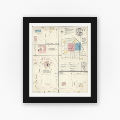 Old map wall art mockup — black gallery frame with white mat — Sanborn Fire Insurance Map from Saint Anne, Kankakee County, Illinois (1912) - Complete Map Set