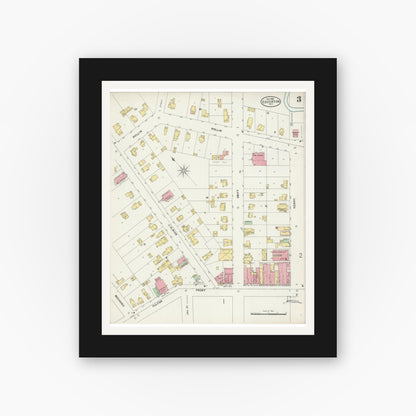Old map wall art mockup — black gallery frame with white mat — Sanborn Fire Insurance Map from Edgerton, Rock County, Wisconsin (1898), Sheet #0003