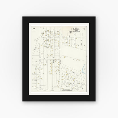 Old map wall art mockup — black gallery frame with white mat — Sanborn Fire Insurance Map from Lindenhurst, Suffolk County, New York (1925), Sheet #0007