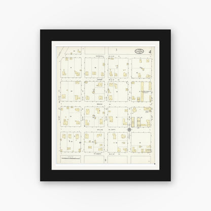 Old map wall art mockup — black gallery frame with white mat — Sanborn Fire Insurance Map from Cooper, Delta County, Texas (1914), Sheet #0004