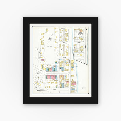 Old map wall art mockup — black gallery frame with white mat — Sanborn Fire Insurance Map from Lansing, Allamakee County, Iowa (1902), Sheet #0003