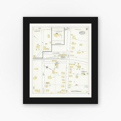 Old map wall art mockup — black gallery frame with white mat — Sanborn Fire Insurance Map from Portville, Cattaraugus County, New York (1909), Sheet #0002