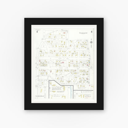 Old map wall art mockup — black gallery frame with white mat — Sanborn Fire Insurance Map from Lake Bluff, Lake County, Illinois (1937), Sheet #0004