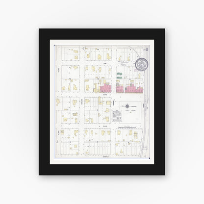 Old map wall art mockup — black gallery frame with white mat — Sanborn Fire Insurance Map from Laclede, Linn County, Missouri (1910) - Complete Map Set