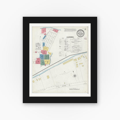 Old map wall art mockup — black gallery frame with white mat — Sanborn Fire Insurance Map from Paulsboro, Gloucester County, New Jersey (1909), Sheet #0001