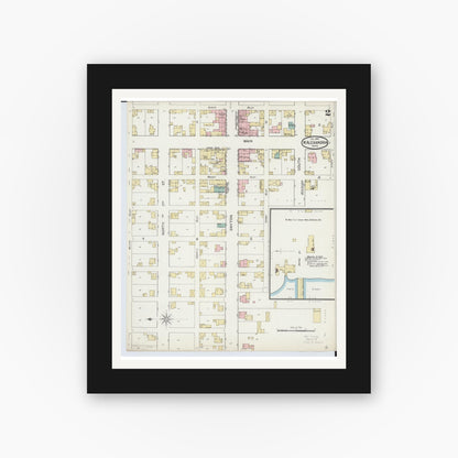 Old map wall art mockup — black gallery frame with white mat — Sanborn Fire Insurance Map from West Alexandria, Preble County, Ohio (1892), Sheet #0002