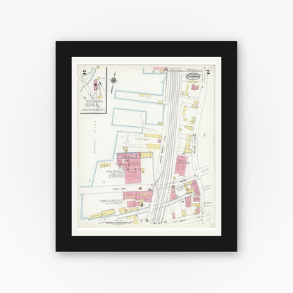 Old map wall art mockup — black gallery frame with white mat — Sanborn Fire Insurance Map from Ossining, Westchester County, New York (1924), Sheet #0002