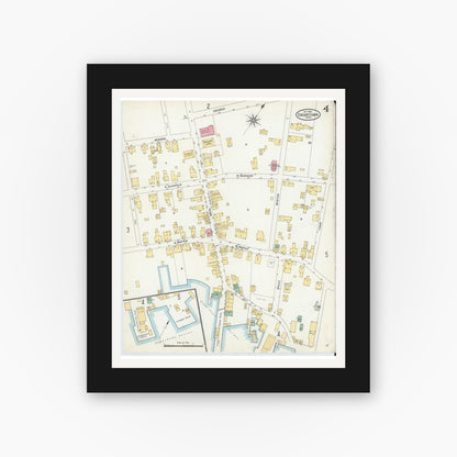 Old map wall art mockup — black gallery frame with white mat — Sanborn Fire Insurance Map from Edgartown, Dukes County, Massachusetts (1904), Sheet #0004