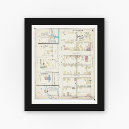 Old map wall art mockup — black gallery frame with white mat — Sanborn Fire Insurance Map from Greenfield, Highland County, Ohio (1885), Sheet #0002