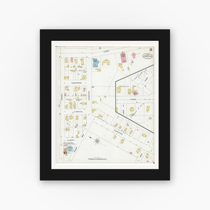 Old map wall art mockup — black gallery frame with white mat — Sanborn Fire Insurance Map from Jerseyville, Jersey County, Illinois (1900), Sheet #0008