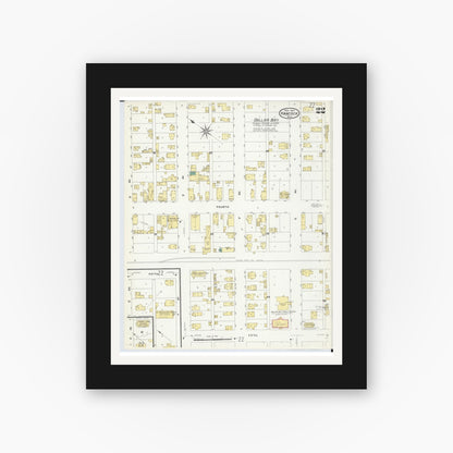 Old map wall art mockup — black gallery frame with white mat — Sanborn Fire Insurance Map from Hancock, Houghton County, Michigan (1907), Sheet #0022