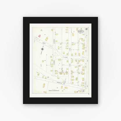 Old map wall art mockup — black gallery frame with white mat — Sanborn Fire Insurance Map from Greenville, Mercer County, Pennsylvania (1911), Sheet #0017
