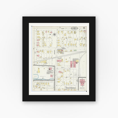 Old map wall art mockup — black gallery frame with white mat — Sanborn Fire Insurance Map from Tipp City, Miami County, Ohio (1898), Sheet #0002